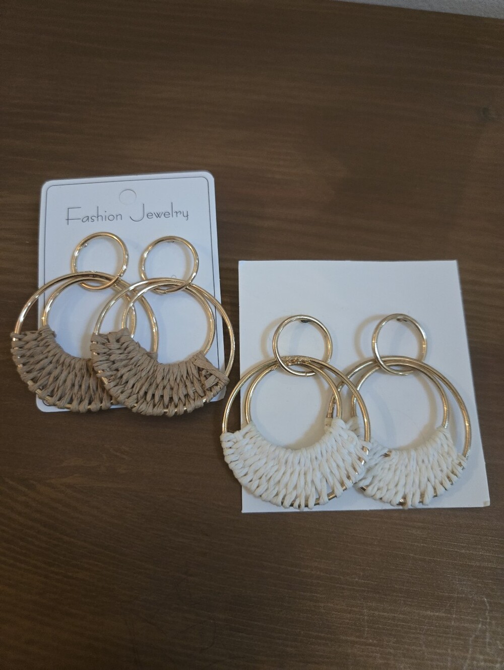 NEW fashion Jewelry Double Hoop Earrings with Woven Accents - Cream & Tan